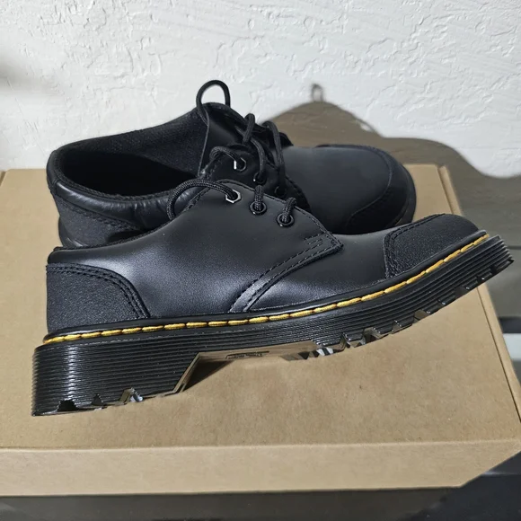 Dr. Martens Junior 1461 Overlay Leather Shoes In Black - Picture 4 of 11